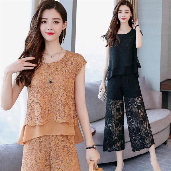 women's tracksuits solid color two piece set women pant suits hollow lace sleeveless pullovers crop long pants outfit, Gray
women's tracksuits solid color two piece set women pant suits hollow lace sleeveless pullovers crop long pants outfit, Gray