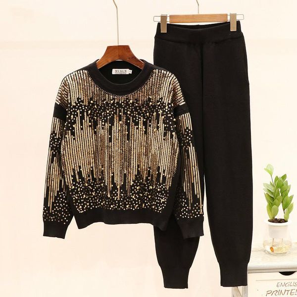 two piece dress 2021 autumn winter pattern round collar long sleeve sequin striped patchwork knitting set women suit d906, White
two piece dress 2021 autumn winter pattern round collar long sleeve sequin striped patchwork knitting set women suit d906, White