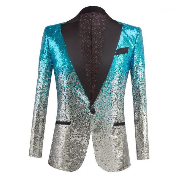 

men's suits & blazers silvery and sky blue sequin shawl collar tuxedo suit blazer men wedding groom singer prom glitter jacket dj club, White;black