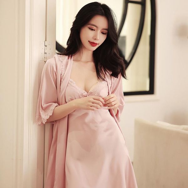 women's sleepwear summer satin 2pcs robe set pink lace kimono bathrobe gown intimate lingerie female home clothig novelty homewear, Black;red
women's sleepwear summer satin 2pcs robe set pink lace kimono bathrobe gown intimate lingerie female home clothig novelty homewear, Black;red