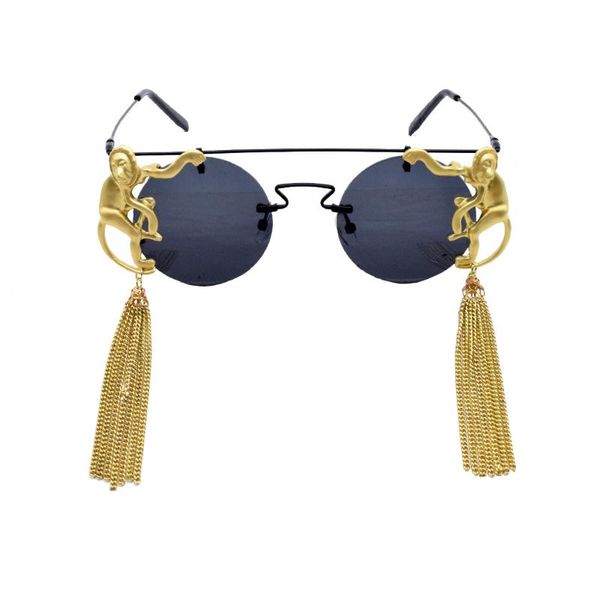 sunglasses fashion round black women creative personality metaltassel glasses shades uv400 accessories, White;black
sunglasses fashion round black women creative personality metaltassel glasses shades uv400 accessories, White;black
