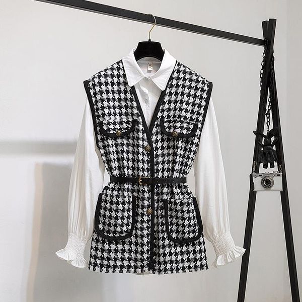 women's vests korean style plaid chic vest jacket women elegant with belt vintage single breasted sleeveless waistcoat white shirt, Black;white
women's vests korean style plaid chic vest jacket women elegant with belt vintage single breasted sleeveless waistcoat white shirt, Black;white