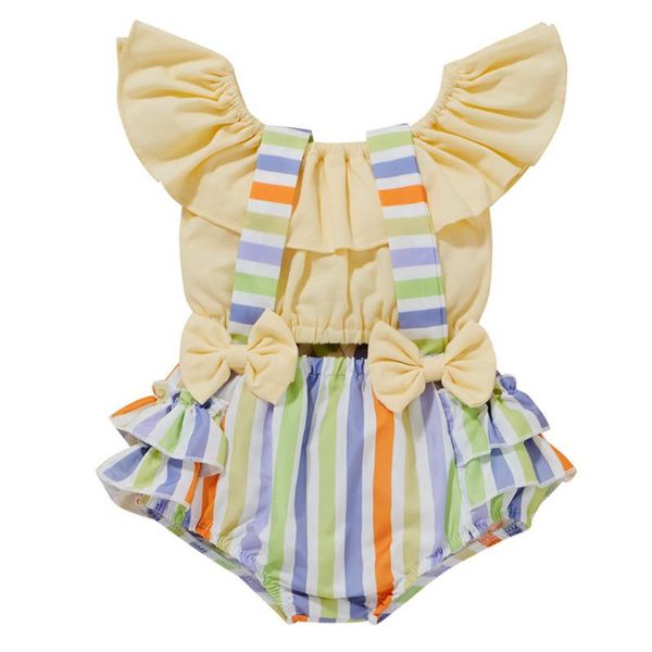 clothing sets 2pcs outfits born baby girls short sleeve ruffle overall suspenders bow stripe floral print shorts d30, White 
clothing sets 2pcs outfits born baby girls short sleeve ruffle overall suspenders bow stripe floral print shorts d30, White