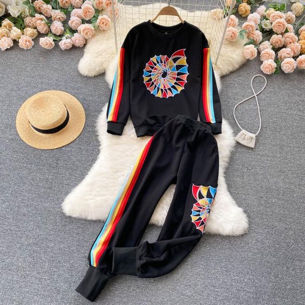 women's two piece pants causal loose sporty hoodies t-shirt + women autumn winter embroidery chic sets street fashion, White
women's two piece pants causal loose sporty hoodies t-shirt + women autumn winter embroidery chic sets street fashion, White