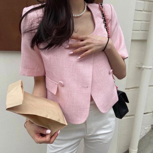 women's jackets korea chic retro summer elegant sweet pink tweed short sleeve jacket 2021 fashion lady outwear clothing, Black;brown
women's jackets korea chic retro summer elegant sweet pink tweed short sleeve jacket 2021 fashion lady outwear clothing, Black;brown
