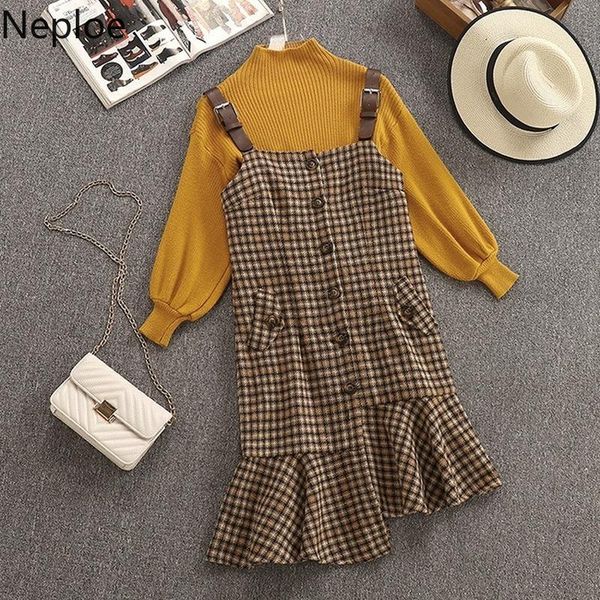 two piece dress neploe autumn winter korean 2 pcs women set high collar knit bottom sweater + irregular plaid strap mature slim 47015, White
two piece dress neploe autumn winter korean 2 pcs women set high collar knit bottom sweater + irregular plaid strap mature slim 47015, White