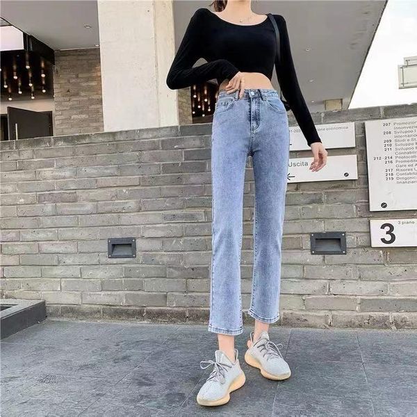 women's jeans straight loose high waist slimming cropped pants small light color cigarette 2021 spring, Blue
women's jeans straight loose high waist slimming cropped pants small light color cigarette 2021 spring, Blue