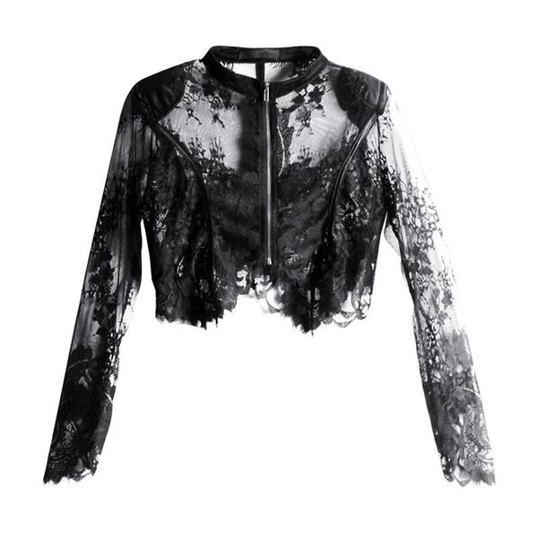 women's jackets casual black lace panel perspective sun protection women coat stand collar long sleeve korean short females, Black;brown
women's jackets casual black lace panel perspective sun protection women coat stand collar long sleeve korean short females, Black;brown