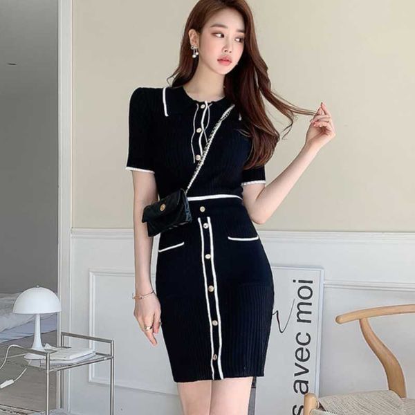 korean summer 2 piece set women lapel short sleeve knitted t-shirt + bodycon mini skirt suits 210526, White
korean summer 2 piece set women lapel short sleeve knitted t-shirt + bodycon mini skirt suits 210526, White