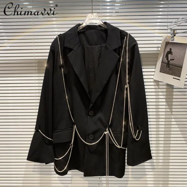 women's suits & blazers 2021 summer women fashion metal chain decorative long sleeve elegant suit jacket loose simple black coats femin, White;black
women's suits & blazers 2021 summer women fashion metal chain decorative long sleeve elegant suit jacket loose simple black coats femin, White;black