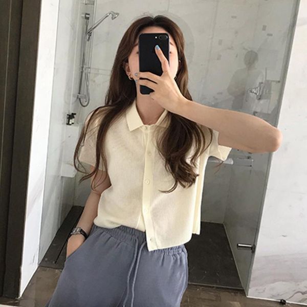 women's t-shirt fashion simple single-breasted thin collar short sleeved women ice silk knitted slim, White
women's t-shirt fashion simple single-breasted thin collar short sleeved women ice silk knitted slim, White