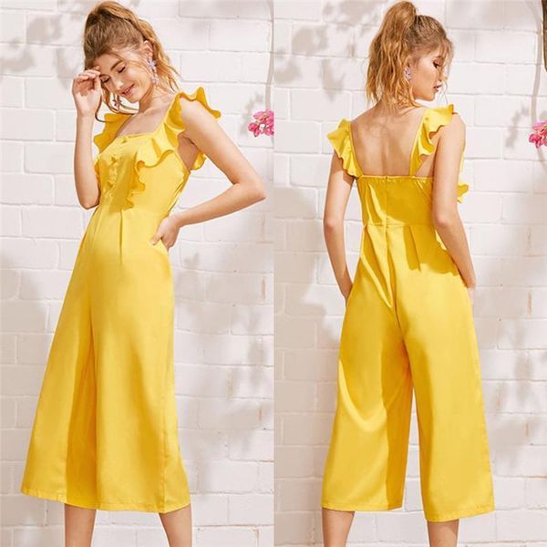 women's jumpsuits & rompers square collor sleevelee jumpsuit ruffles button romper ladies high waist wide leg playsuit office work wear, Black;white
women's jumpsuits & rompers square collor sleevelee jumpsuit ruffles button romper ladies high waist wide leg playsuit office work wear, Black;white