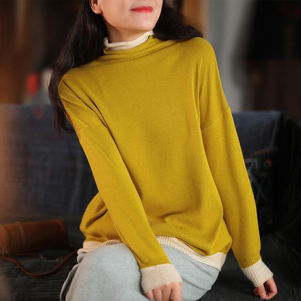 johnature pullover solid color half high women fake two piece sweaters patchwork 2021 winter new women collar 4 colors sweaters, White;black
johnature pullover solid color half high women fake two piece sweaters patchwork 2021 winter new women collar 4 colors sweaters, White;black