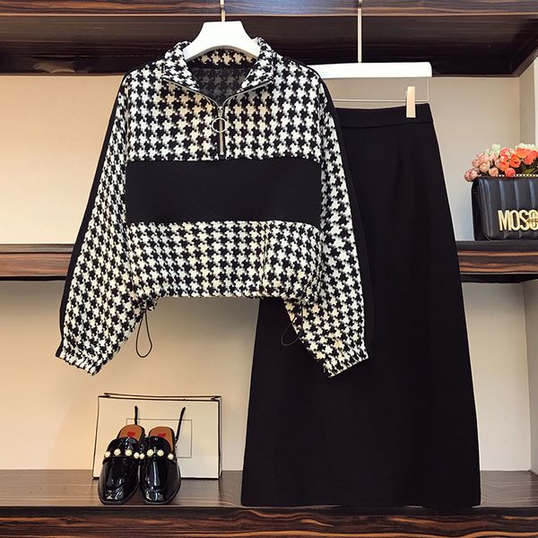plus size autumn elegant houndstooth sweatershirt and skirt two pieces for woman vintage matching tracksuit k614, Black
plus size autumn elegant houndstooth sweatershirt and skirt two pieces for woman vintage matching tracksuit k614, Black