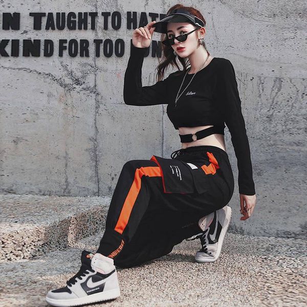 women's pants & capris autumn streetwear casual cargo women joggers solid big pocket high waist female funny, Black;white
women's pants & capris autumn streetwear casual cargo women joggers solid big pocket high waist female funny, Black;white