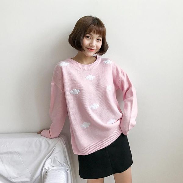 women's sweaters fashion round neck creative cute old-fashioned loose cloud pattern sweater, White;black
women's sweaters fashion round neck creative cute old-fashioned loose cloud pattern sweater, White;black