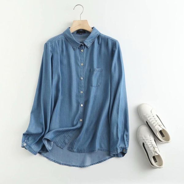 women's blouses & shirts denim women striped shirt turn down collar long sleeve blouse streetwear casual top, White
women's blouses & shirts denim women striped shirt turn down collar long sleeve blouse streetwear casual top, White