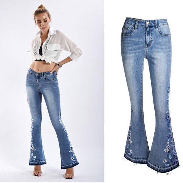 women's jeans vintage denim embroidered flare wide leg pants ladies skinny high waisted flower plus size s-4xl, Blue
women's jeans vintage denim embroidered flare wide leg pants ladies skinny high waisted flower plus size s-4xl, Blue