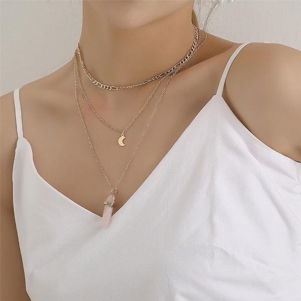 chains pink hexagon pillar pendant necklace for women multilayer crescent fashion party dress trendy jewelry, Silver
chains pink hexagon pillar pendant necklace for women multilayer crescent fashion party dress trendy jewelry, Silver