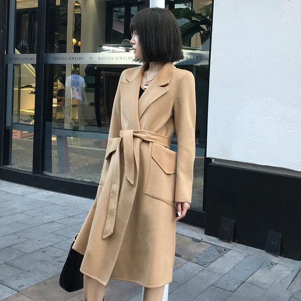 women's wool & blends autumn and winter 2021 double-sided tweed australian coat middle long knee loose korean lace up, Black
women's wool & blends autumn and winter 2021 double-sided tweed australian coat middle long knee loose korean lace up, Black