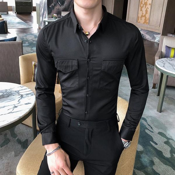 men's casual shirts business formal shirt long sleeve fashion 2021 all thin game club smoking dresses, White;black
men's casual shirts business formal shirt long sleeve fashion 2021 all thin game club smoking dresses, White;black