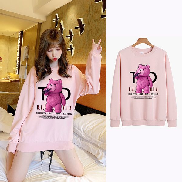 street oversize bear print round neck sweater women's hip hop couple loose top, Black
street oversize bear print round neck sweater women's hip hop couple loose top, Black