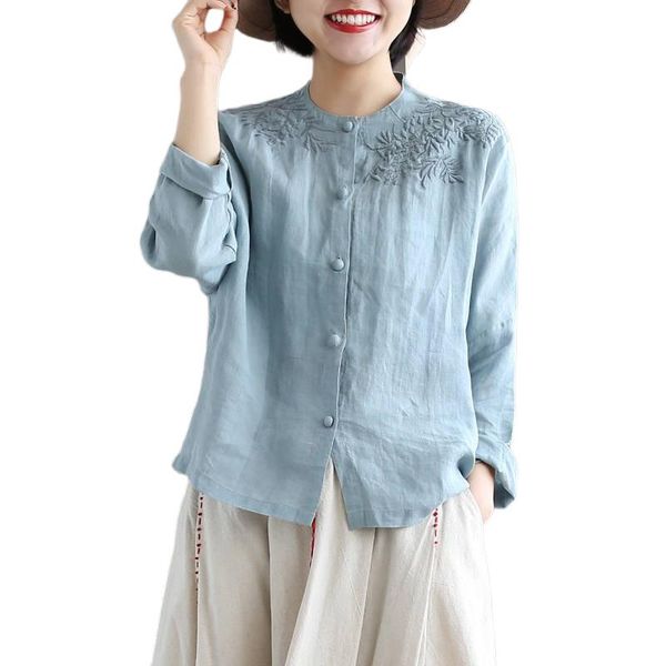 women's blouses & shirts vintage embroidery solid women 2021 summer cotton linen long-sleeved casual female all match outwear coat, White
women's blouses & shirts vintage embroidery solid women 2021 summer cotton linen long-sleeved casual female all match outwear coat, White
