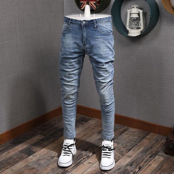 newly designer fashion men jeans elastic slim fit casual denim trousers korean style simple retro blue ripped pencil pants homme
newly designer fashion men jeans elastic slim fit casual denim trousers korean style simple retro blue ripped pencil pants homme