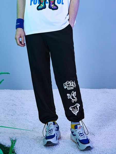 men cartoon and letter graphic joggers u1kn#, Black