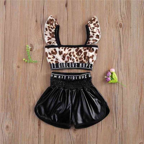fashion girls two piece set, childrens leopard print sleeveless ruffle shoulder vest lettering belt stretch shorts, White
fashion girls two piece set, childrens leopard print sleeveless ruffle shoulder vest lettering belt stretch shorts, White