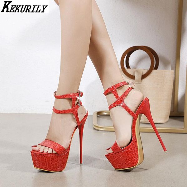 sandals summer woman 16cm heels buckle slides peep toe shoes platform high heel fashion hollow out zapatos de mujer, Black 
sandals summer woman 16cm heels buckle slides peep toe shoes platform high heel fashion hollow out zapatos de mujer, Black