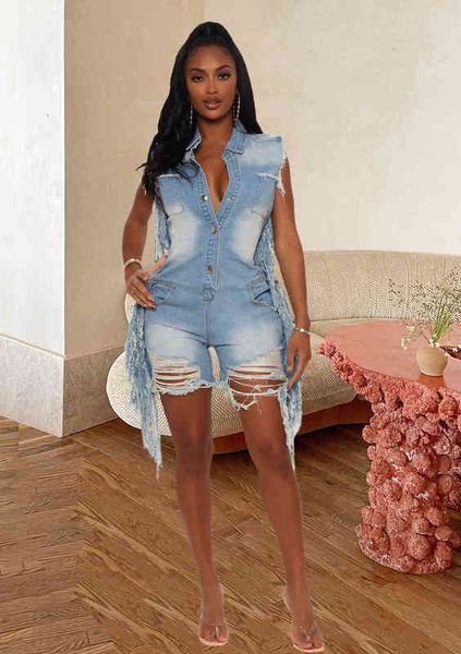 womens sleeveless lapel casual hole fashion versatile street personality tassel denim jumpsuit, Black;white
womens sleeveless lapel casual hole fashion versatile street personality tassel denim jumpsuit, Black;white