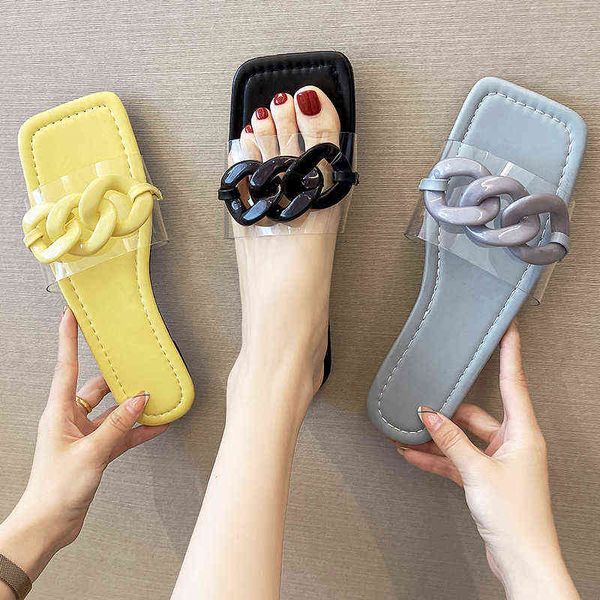 slippers summer female transparent chain decoration flat sandals ladies square head casual women new beach soft open toe slides 220304, Black
slippers summer female transparent chain decoration flat sandals ladies square head casual women new beach soft open toe slides 220304, Black