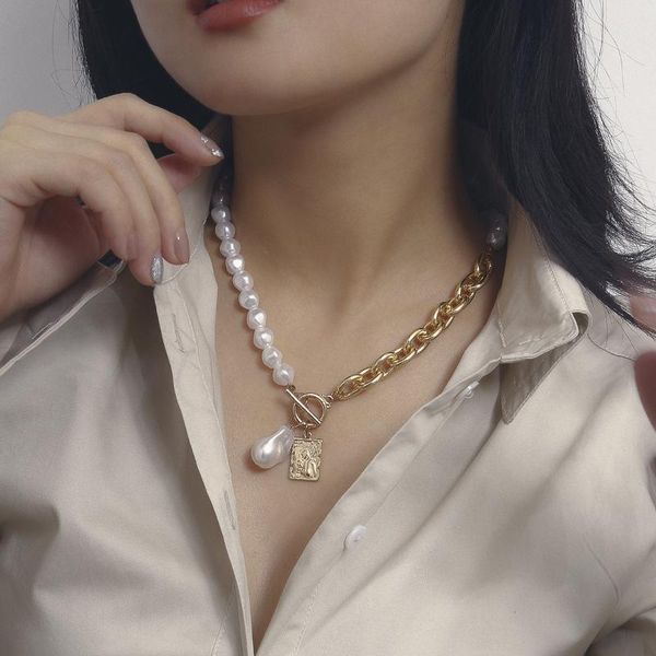 chains baroque style imitation pearl embossed square brand ot buckle necklace female personality temperament, Silver
chains baroque style imitation pearl embossed square brand ot buckle necklace female personality temperament, Silver