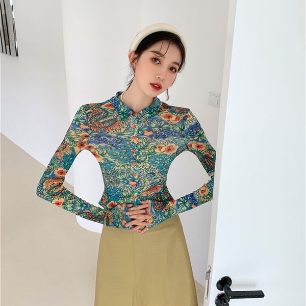 women's blouses & shirts dragon print green mesh long sleeve blouse button up collar see through shirt designer fashion women, White
women's blouses & shirts dragon print green mesh long sleeve blouse button up collar see through shirt designer fashion women, White