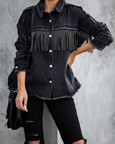 women's jackets duisnena black jacket women vintage cotton denim fringe tassel casual autumn coat loose jean long sleeve overshirt, Black;brown
women's jackets duisnena black jacket women vintage cotton denim fringe tassel casual autumn coat loose jean long sleeve overshirt, Black;brown