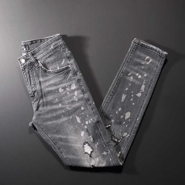 men's jeans streetwear denim punk pants slim fit fashion designer elastic retro gray painted hip hop trousers ripped for aboj, Blue
men's jeans streetwear denim punk pants slim fit fashion designer elastic retro gray painted hip hop trousers ripped for aboj, Blue