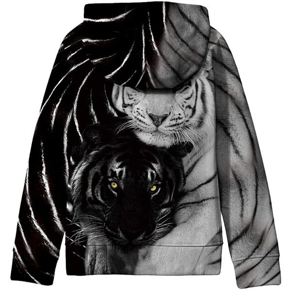 tiger novelty hoodie for boys and girls 3d printing pullover hooded sweatshirt with pocket 100-160, Black