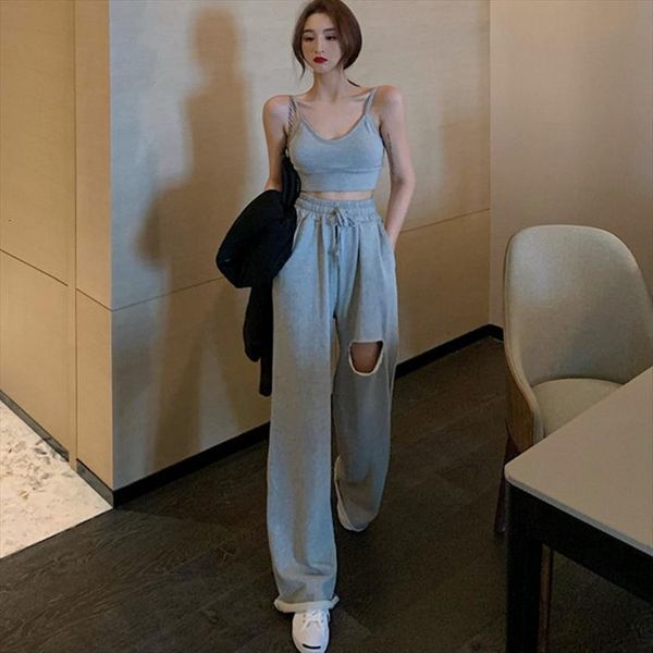 two piece set womenpant backless camisole broken high waist loose wide legs pants 2 sets for women outfits st0124, White
two piece set womenpant backless camisole broken high waist loose wide legs pants 2 sets for women outfits st0124, White