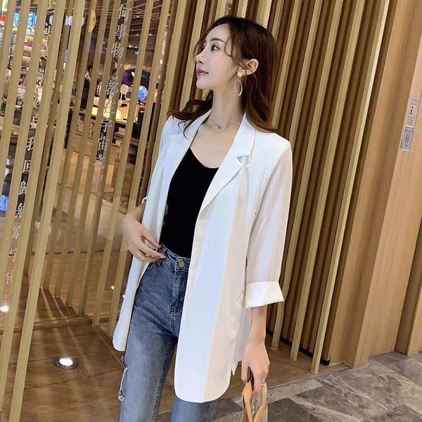 women's suits & blazers 2021 summer autumn fashion street style casual for woman chiffon single breasted slim suitable daily, White;black
women's suits & blazers 2021 summer autumn fashion street style casual for woman chiffon single breasted slim suitable daily, White;black