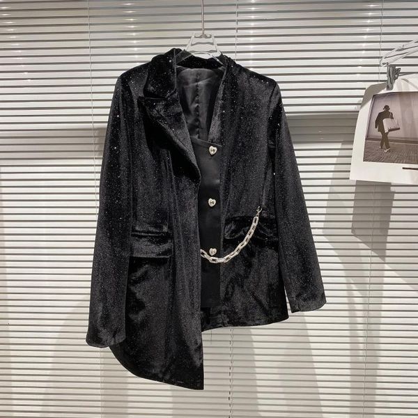2021 spring new arrival black long sleeve single breasted velvet chain metal irregular female fashion suit nae3, White;black
2021 spring new arrival black long sleeve single breasted velvet chain metal irregular female fashion suit nae3, White;black