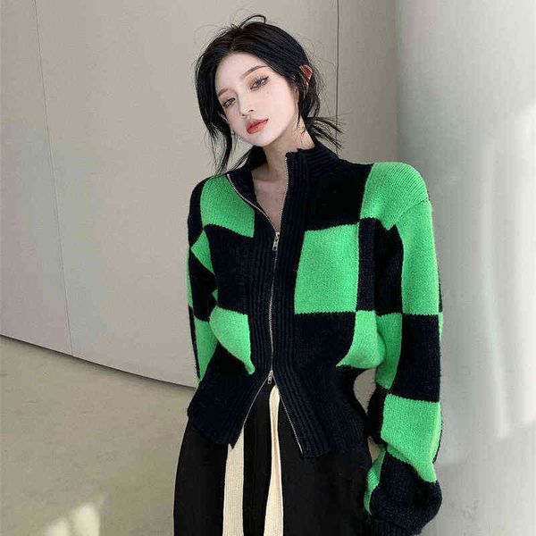 2021 new women's fur outerwear checkerboard sweater women's autumn and winter loose short design sense green minority zipper knitt, Black
2021 new women's fur outerwear checkerboard sweater women's autumn and winter loose short design sense green minority zipper knitt, Black