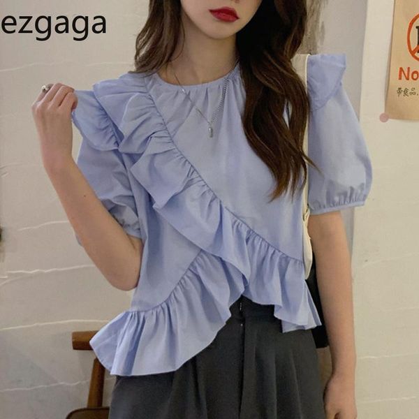 women's blouses & shirts ezgaga korean fashion ruffles women blouse blue 2021 summer short sleeve solid all-match crop sweet casual bl, White
women's blouses & shirts ezgaga korean fashion ruffles women blouse blue 2021 summer short sleeve solid all-match crop sweet casual bl, White