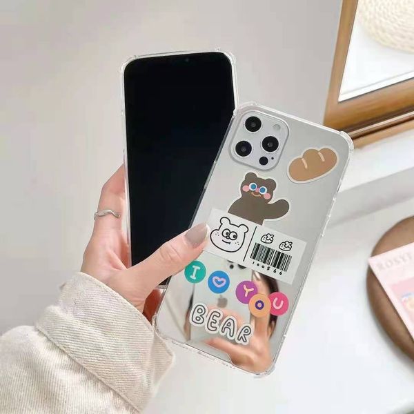 mirror label bear and rabbit phone cases for iphone 12 11 pro promax x xs max 7 8 plus