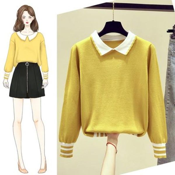 women's sweaters autumn / winter 2021 thin sweater knitting long sleeve baby collar loose pullover bottoming shirt soft warm coat, White;black
women's sweaters autumn / winter 2021 thin sweater knitting long sleeve baby collar loose pullover bottoming shirt soft warm coat, White;black