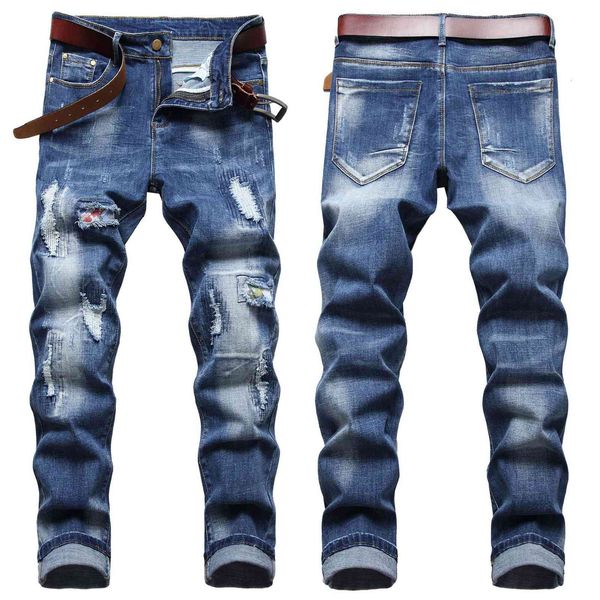 jeans trendy men's elastic slim fit, multi random stitching, hole patching, inner lining, fancy cloth, small straight ,, Blue
jeans trendy men's elastic slim fit, multi random stitching, hole patching, inner lining, fancy cloth, small straight ,, Blue