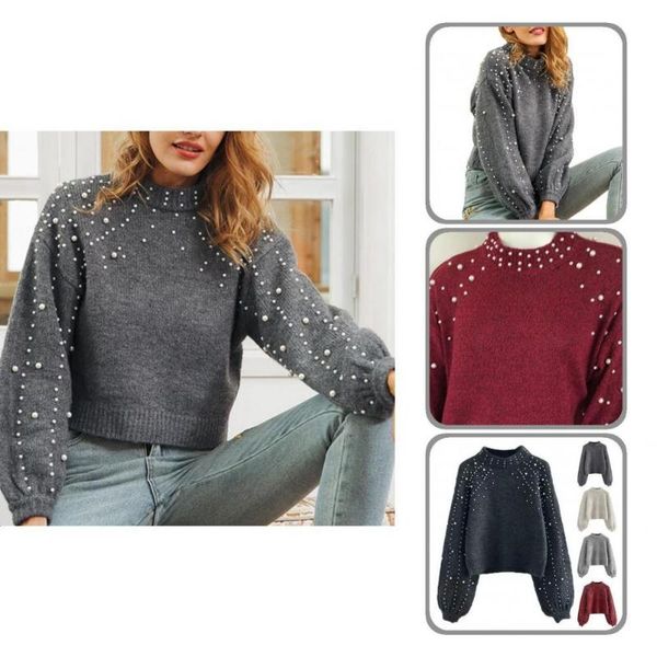 women's sweaters stylish faux pearl decor lady short sweater knitted pullover comfy cold resistant, White;black
women's sweaters stylish faux pearl decor lady short sweater knitted pullover comfy cold resistant, White;black