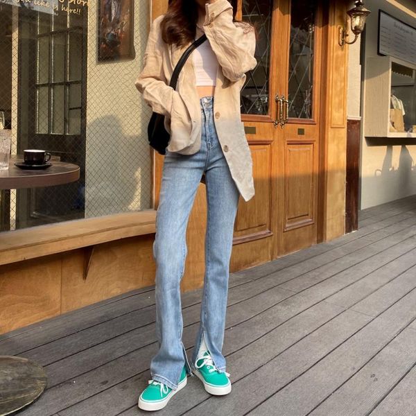 women's jeans slit slightly high waist two button women spring 2021 slim korean version of the floor bottoms 2 colors, Blue
women's jeans slit slightly high waist two button women spring 2021 slim korean version of the floor bottoms 2 colors, Blue