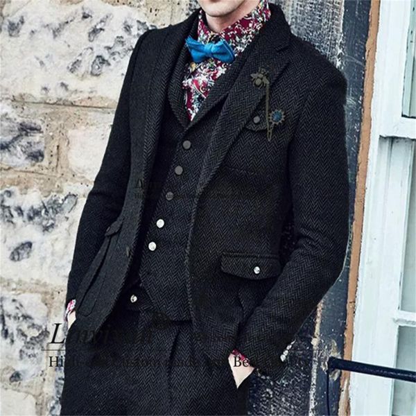 men's suits & blazers winter black herringbone tweed wool men suit groom wedding tuxedos business male blazer costume homme 3 pieces tr, White;black
men's suits & blazers winter black herringbone tweed wool men suit groom wedding tuxedos business male blazer costume homme 3 pieces tr, White;black