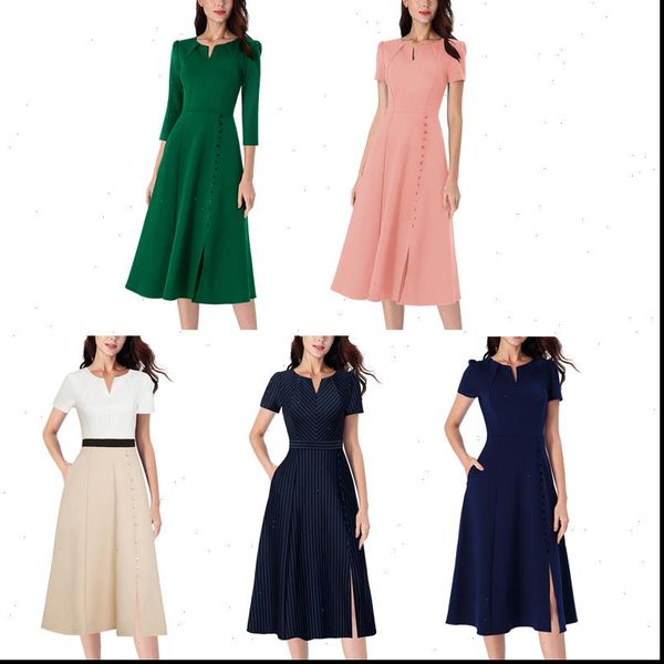 women pleated notch v neck pockets buttons work office business cocktail party amp flare a line skater midi dress 2867, Black;gray
women pleated notch v neck pockets buttons work office business cocktail party amp flare a line skater midi dress 2867, Black;gray